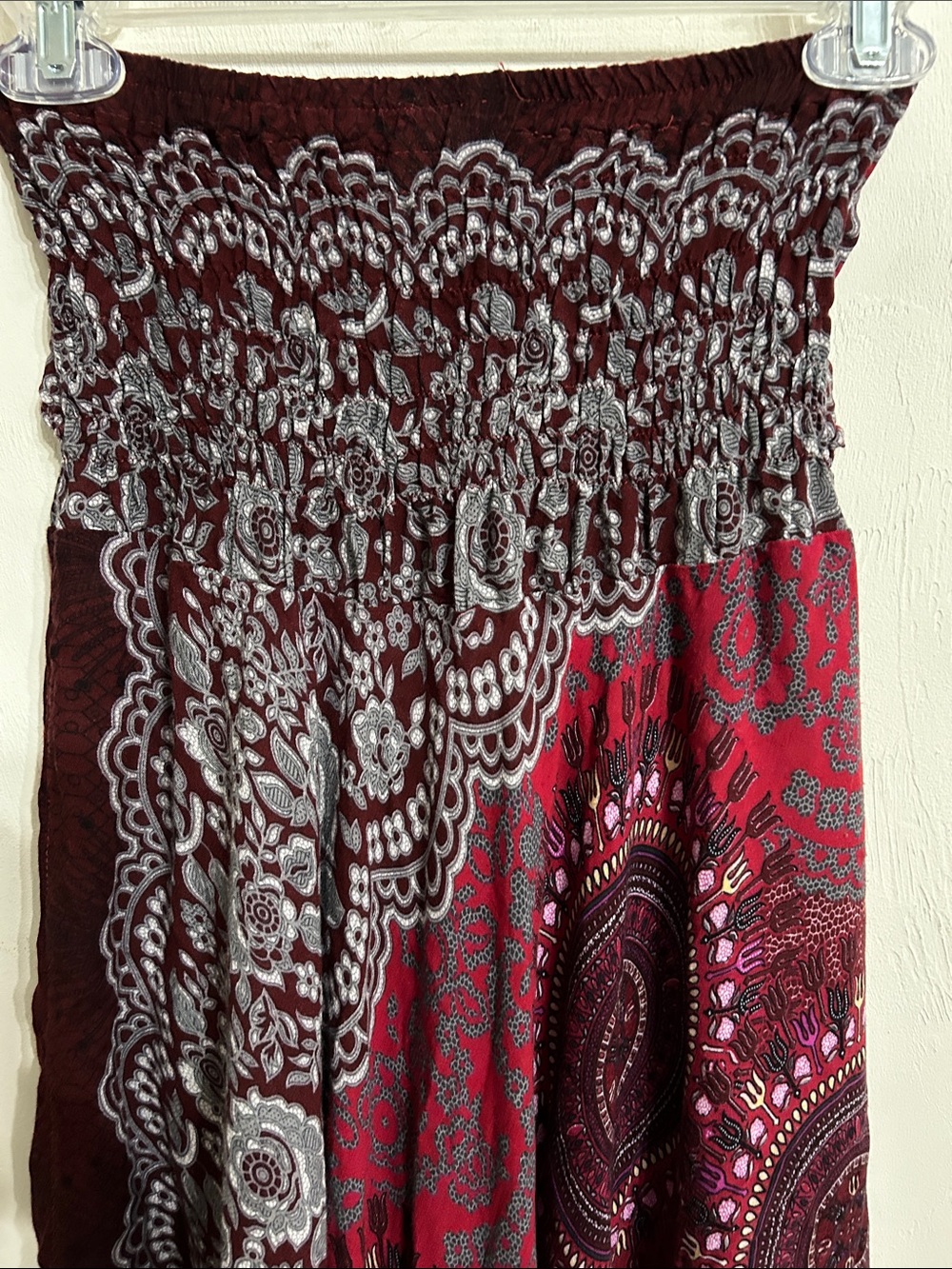 Tie-Waist & Elastic Burgundy Patterned Maxi Skirt Boho Style Youth Small - Picture 6 of 8
